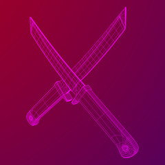 Blade tactical combat hunting survival bowie knife. Model wireframe low poly mesh vector illustration