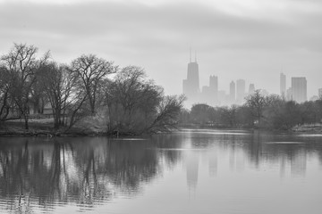 Fototapeta premium big city urban skyline in fog
