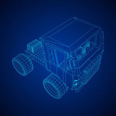 Truck or lorry car. Cargo vehicle model wireframe low poly mesh vector illustration