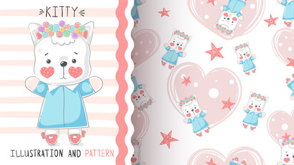 Cute teddy kitty - seamless pattern.