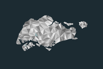 Low poly Singapore map vector of white color geometric shapes or triangles on black background illustration 