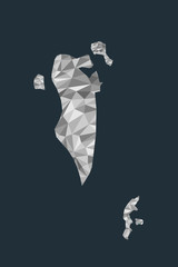 Low poly Bahrain map vector of white color geometric shapes or triangles on black background illustration
