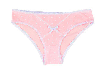 Pink cotton women's briefs isolated on white background.