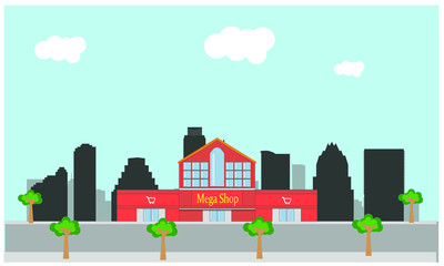 Obraz premium vector of shopping center in city skyline of Austin in united states