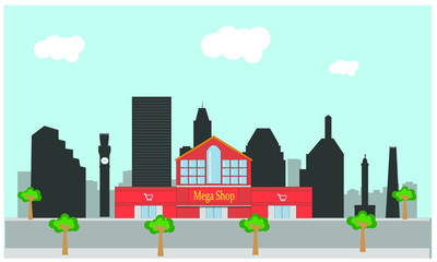 vector of shopping center in skyline city of baltimore in united states