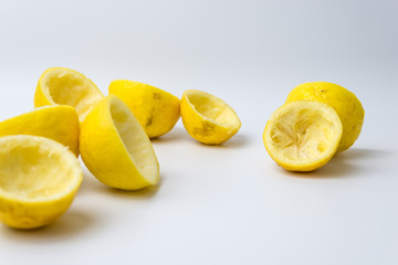Squeezed lemon peels after making a fresh juice 
