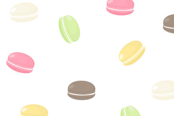 Seamless pattern with cartoon french macaroons. Background with tasty and sweet cockie for menu design