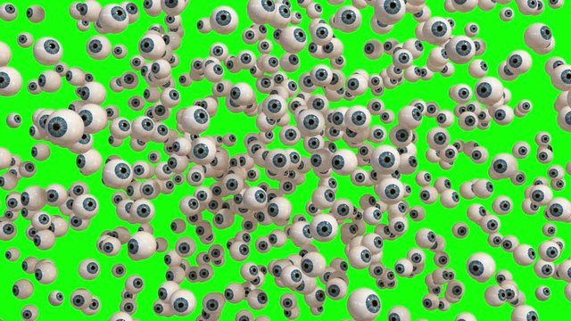 4K. Explosive Appearance Of Group Of Eyeballs. Green Screen. 3D Animation.