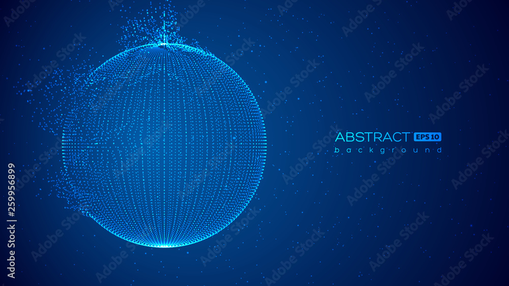 Aufkleber abstract globe particles sphere with explosion effect. 3d technology digital style. space background