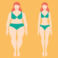 Fat and thin woman before and after concept vector illustration