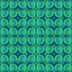 Abstract geometric figures - glowing lines and circles on dark colored background. Vector seamless pattern for textile, prints, wallpaper etc. Available in EPS format.