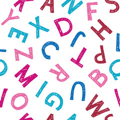 Vector hand-drawn seamless pattern with alphabet. Calligraphy font. Modern brush lettering. Grunge style texture. 