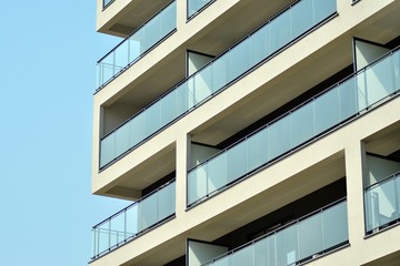 Modern european complex of apartment buildings. Fragment of a modern residential apartment building.