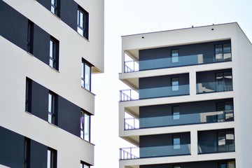 Modern european complex of apartment buildings. Fragment of a modern residential apartment building.