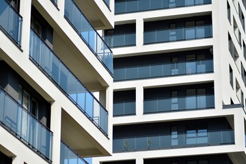 Modern european complex of apartment buildings. Fragment of a modern residential apartment building.