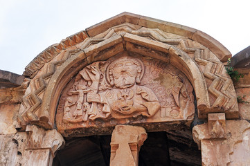 Detail of traditional Armenian rock carving. Novarank monastery in Armenia.
