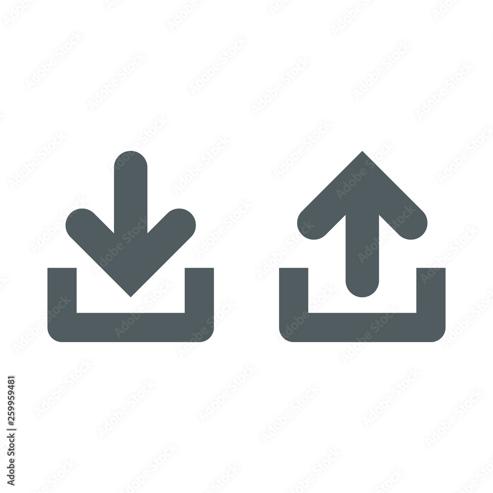 Poster Download and upload icons. Button with arrow up and down simple icon - vector