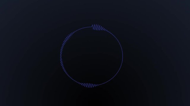 Animation analog round equalizer. Blue light on black screen