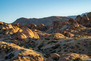 morning sunlight on rock formations in the Alabama Hills, Eastern Sierra Nevada mountains, Lone Pine, California, USA