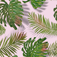 Tropical Palm Leaves Seamless Pattern. Jungle Floral Background. Summer Exotic Botanical Foliage Design with Tropic Plants for Fabric, Fashion Textile, Wallpaper. Vector illustration