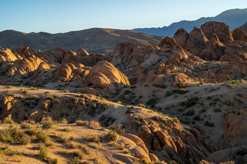 morning sunlight on rock formations in the Alabama Hills, Eastern Sierra Nevada mountains, Lone Pine, California, USA