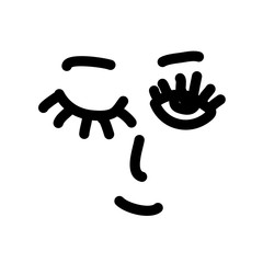 Simple smile face. Open and winking eyes. Vector illustration.