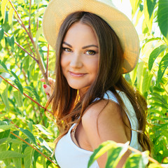 young woman in stylish hat