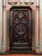 Old wooden doors in Malbork castle, Poland