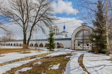 Gate in Nikolsky monastery, Pereslavl-Zalessky, Yaroslavl region, Russia, March 2019