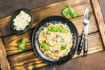 Italian risotto with mushrooms, parmesan cheeseand white wine.