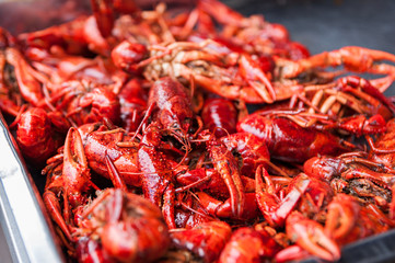 Boiled cooked crayfish crawfish ready to eat.