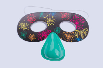 Kids eye mask with green nose. Funny mask for kids Birthday party or costume party. Isolated on...