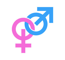 Couple of gender signs. Icons of masculine and feminine linked. Vector illustration in EPS10 isolated on white background.