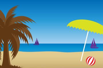 Sea, beach and sky. Vector drawing. Background. Landscape.