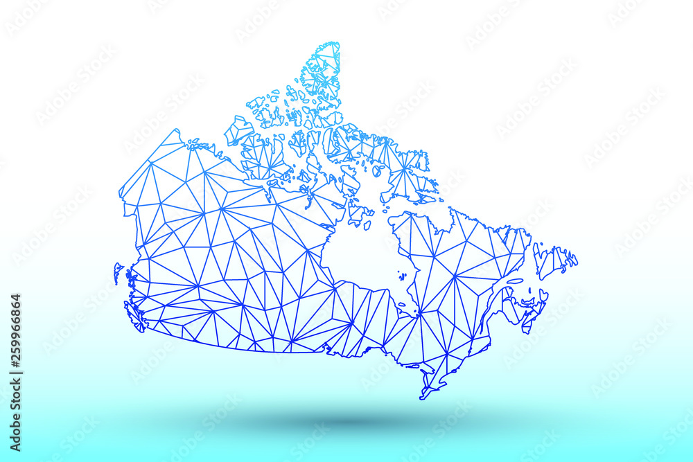 Wall mural canada map vector of blue color geometric connected lines using triangles on light background illust