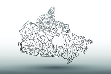 Canada map vector of black color geometric connected lines using triangles on light background illustration meaning strong network