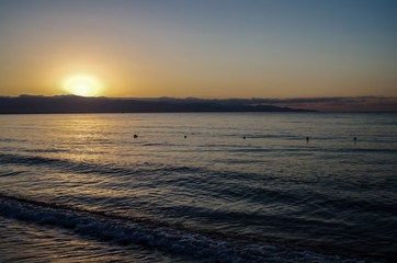 Fototapeta na wymiar Sunrise Photographed by the Sea Cagliari Sardinia Tourism