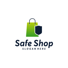 Safe Shop logo designs concept vector, Shield and Shopping bag logo template