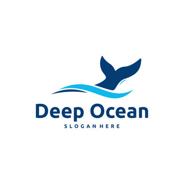 Deep Ocean logo designs concept vector, Whale Tail logo symbol