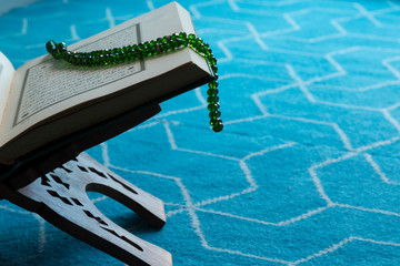 Holy book Koran or quran in the mosque for Muslims holiday, Ramadan,blessed Friday message.
