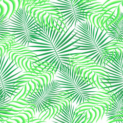 Fototapeta na wymiar Seamless pattern background. Exotic tropic floral palm leaves foliage. Fabric greenery fashion textile. Seamless vector
