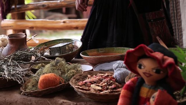 Cusco, Peru - December 28th, 2018: Cusco woman drying and weaving the wool of the alpaca preparing it for the process of dyeing the different colors.