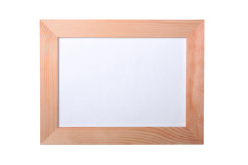 Wood narrow photo frame with mockup space isolated on white background.