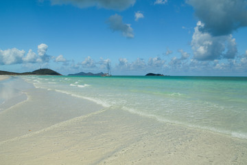 white beach and blue water