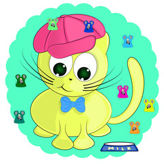 cute cartoon cat and mice. vector illustration.