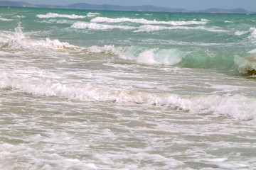 white soft wave on empty tropical beach and blue sea with blue sky