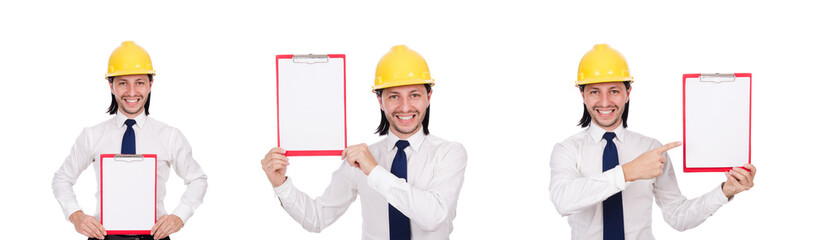 Young architect isolated on white