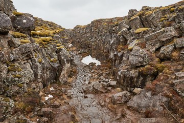 Thingvellir landscape in Iceland with rocky terrain