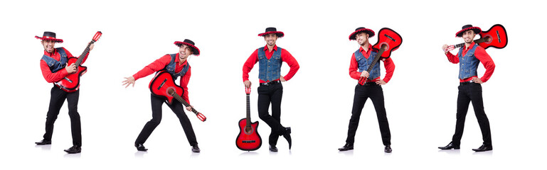 Guitar player isolated on the white