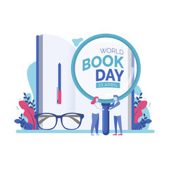 World book day flat vector illustration concept. Suitable for wallpaper, poster, banner, background, card, book illustration, and web landingpage. Eps.10